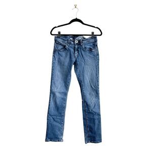 Volcom Vorta Women's Low Rise Slim Straight Stretch Denim Jeans Mid Wash Blue 28